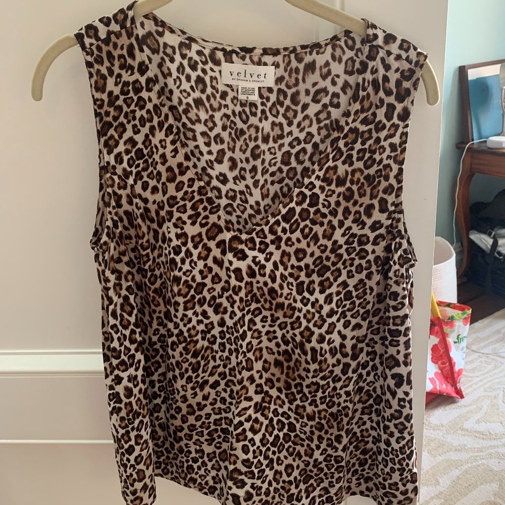 Velvet by Graham & Spencer cheetah print silk top, size S